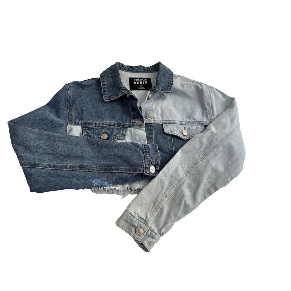 Refuge Denim Women’s Cropped Patchwork Jean Jacket Size S - Picture 14 of 16